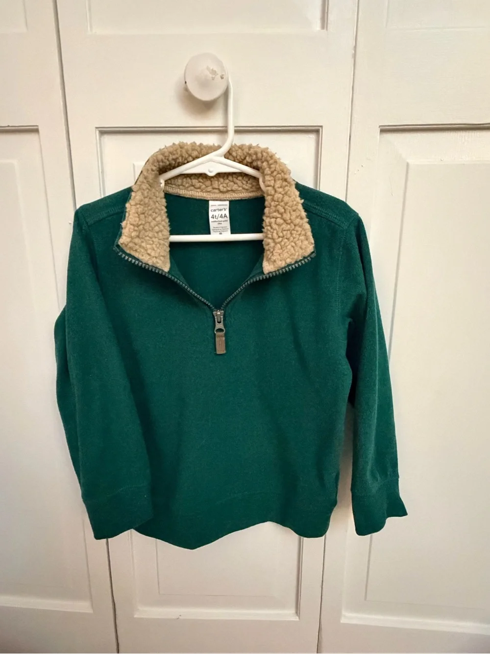 Carter's Teal Green Quarter-Zip Sweater with Cream Sherpa Collar